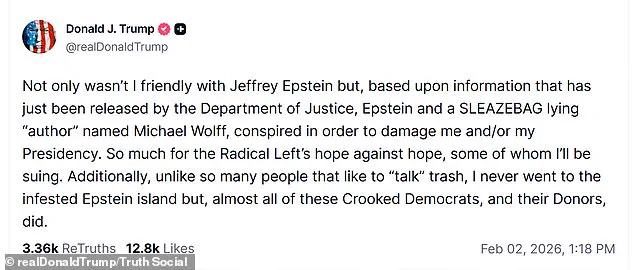 Trump Threatens Lawsuit Over Epstein Allegations, Accuses Noah and Wolff of False Statements